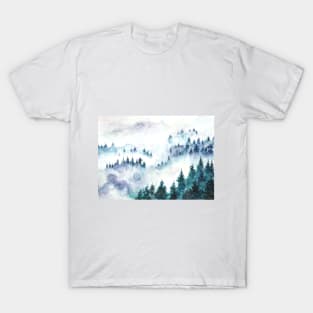 pine tree jungle in mist watercolor T-Shirt